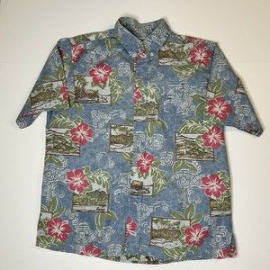 Reyn Spooner L  100% Cotton Pull-Over Aloha Shirt - Hibiscus and Scenic Photos